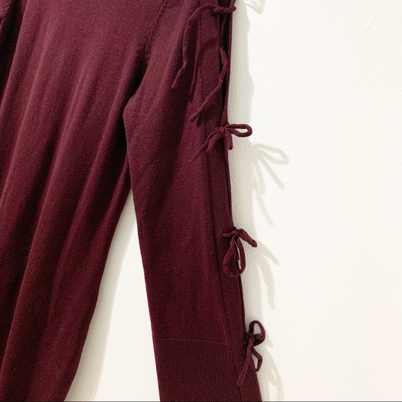 Vince Camuto Burgundy Mid Length Sweater Sheath Dress Bell Sleeve Tie Closure - Picture 5 of 9